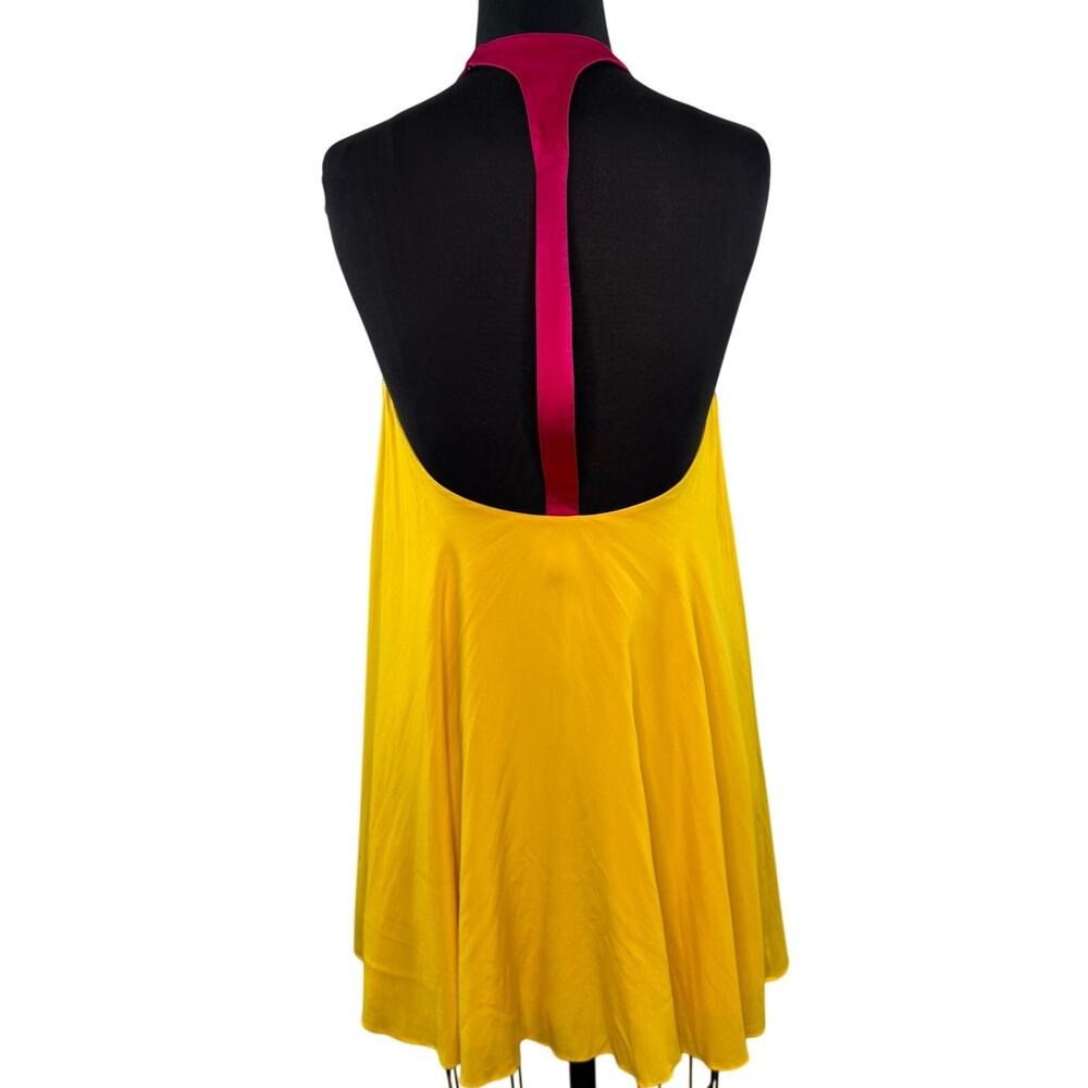 JayGodfrey Yellow Pink Shift Flowy Dress Silk Halter Neck Party Cocktail Size 2